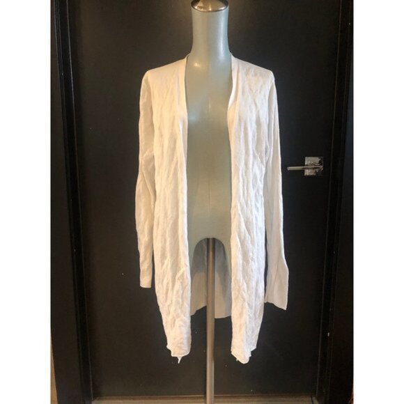 $278 Eileen Fisher TENCEL & METAL LONG CARDIGAN Ivory Size M - Picture 4 of 10